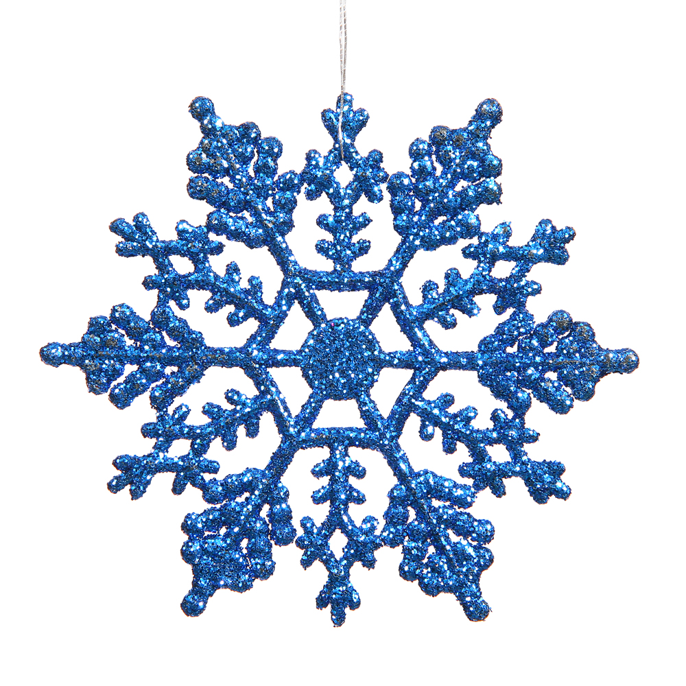 6.25 Inch Blue Glitter Snowflake Christmas Ornament 12 per Set