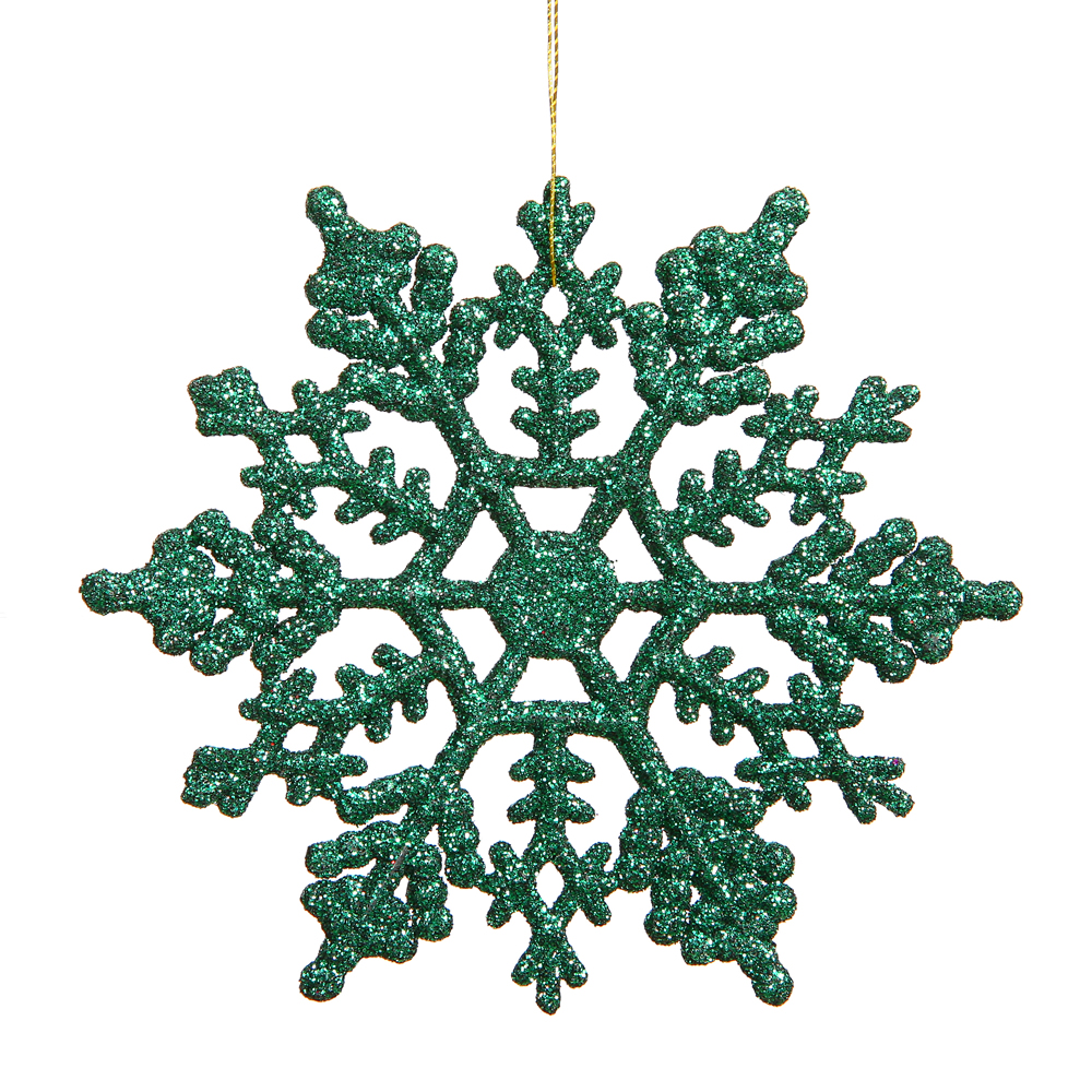 6.25 Inch Green Glitter Snowflake Christmas Ornament 12 per Set
