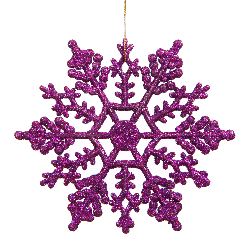 6.25 Inch Purple Glitter Snowflake Christmas Ornament 12 per Set