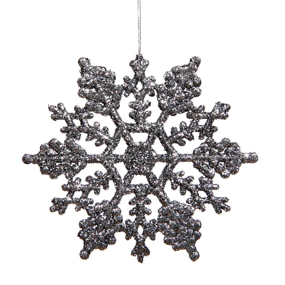 6.25 Inch Pewter Glitter Snowflake Christmas Ornament 12 per Set