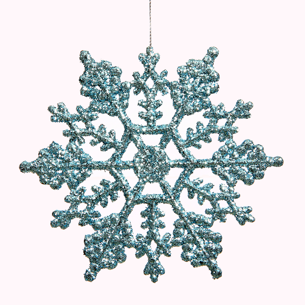 6.25 Inch Baby Blue Glitter Snowflake Christmas Ornament 12 per Set