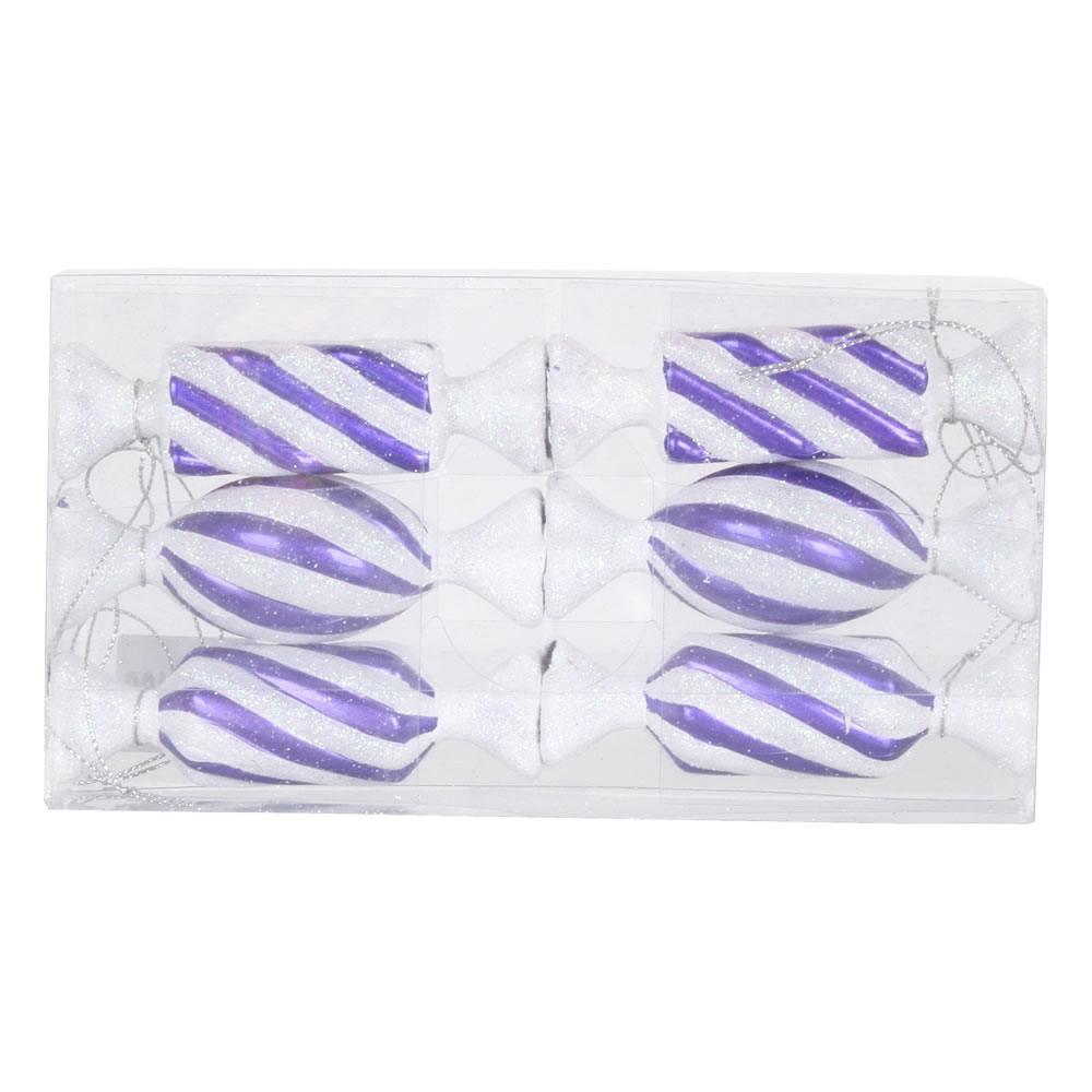 4 Inch Purple White Glitter Candy Christmas Ornament Set