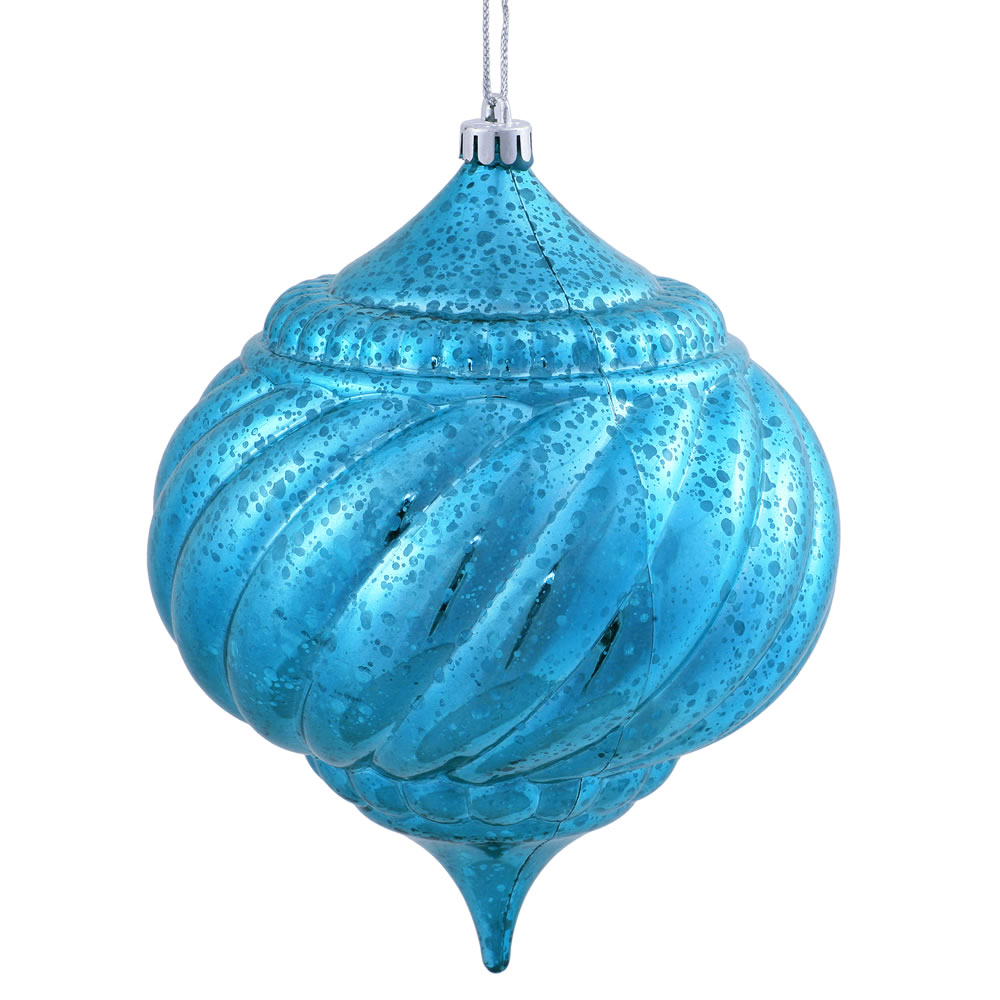 8 Inch Turquoise Shiny Mercury Christmas Onion Spiral Ornament Shatterproof