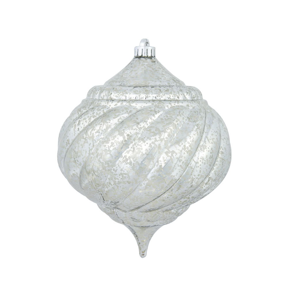8 Inch Pewter Shiny Mercury Christmas Onion Spiral Ornament Shatterproof