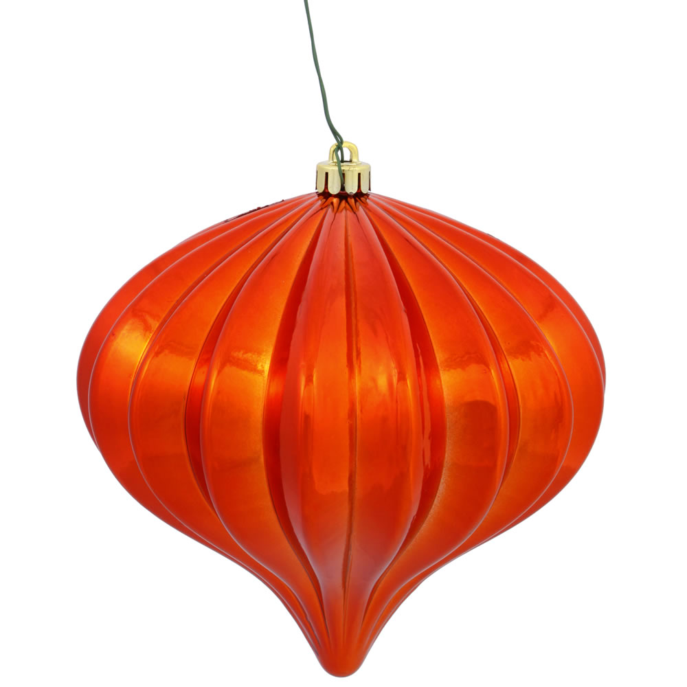 5.7 Inch Burnish Orange Shiny Onion Ornament 3 per Set