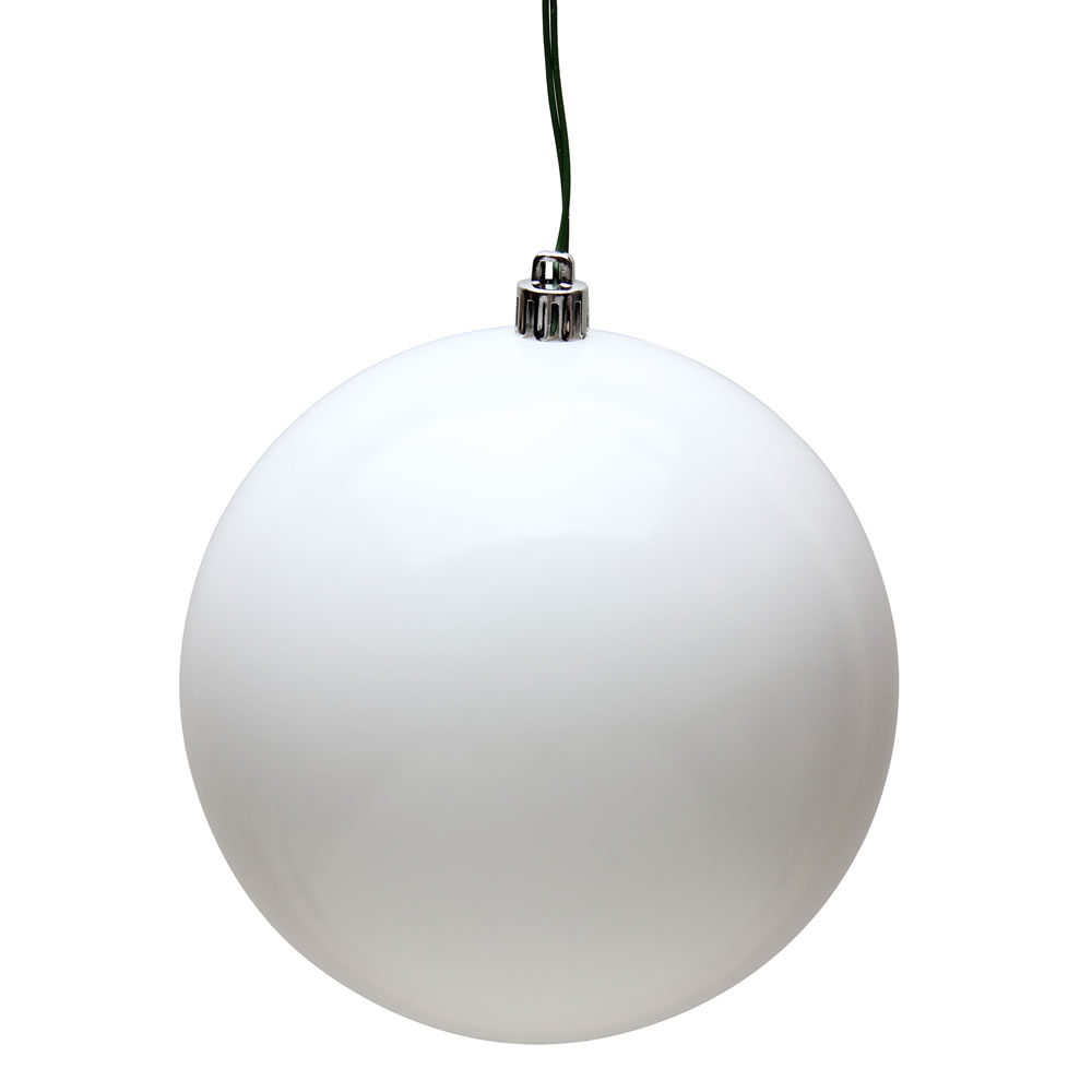 8 Inch White Candy Christmas Ball Ornament UV Shatterproof