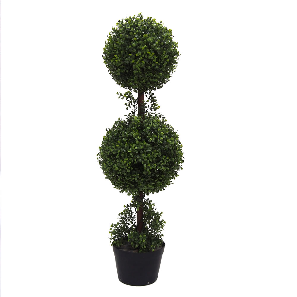 3 Foot Green Boxwood Double Ball Topiary Artificial Potted Tree UV