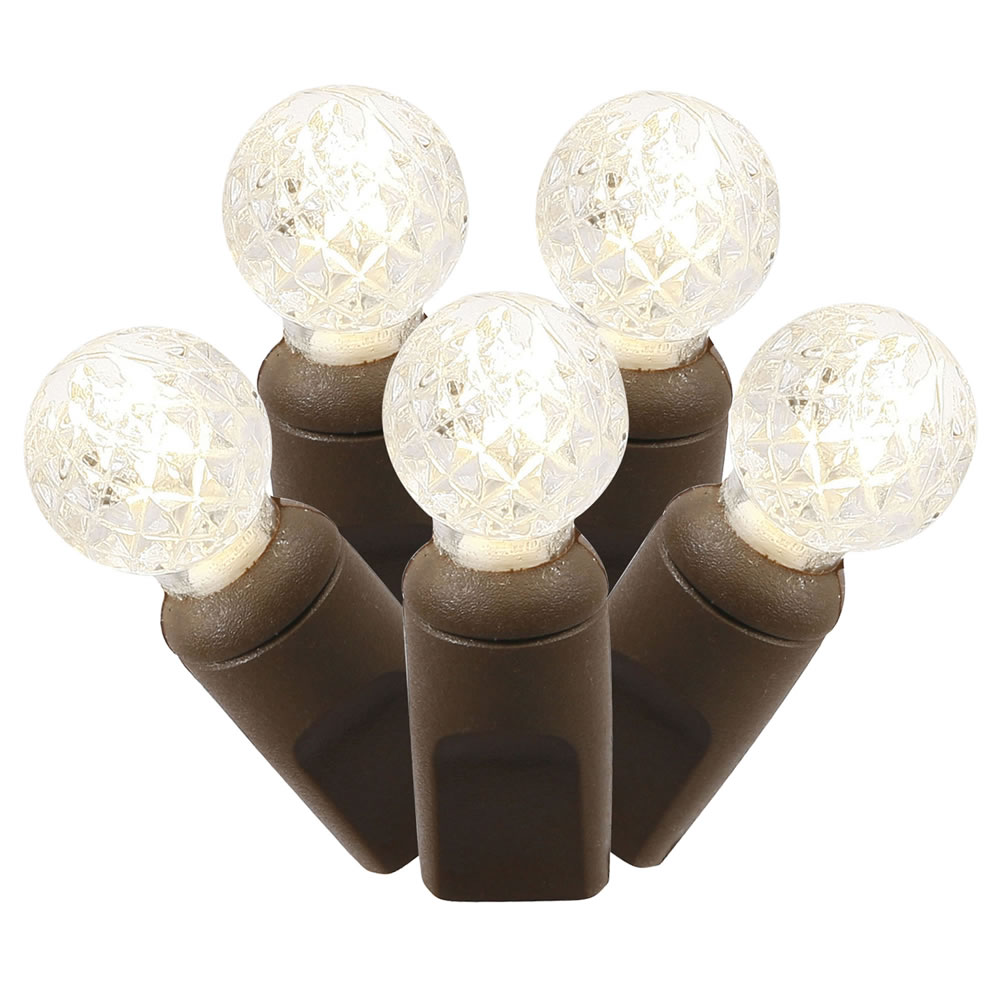 100 Commercial Grade LED G12 Faceted Berry Warm White Christmas Light Set Brown Wire Polybag