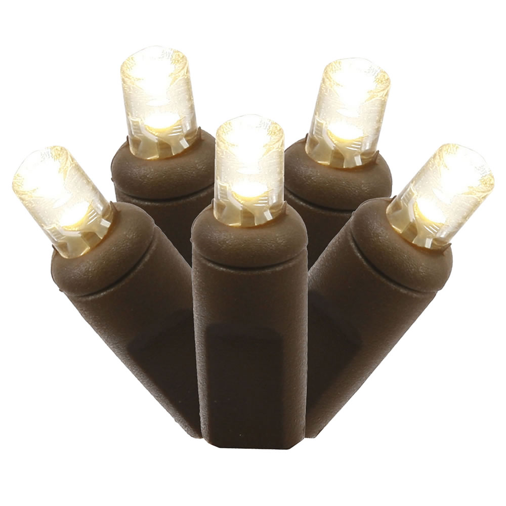 Christmastopia.com 50 Commercial Grade LED 5MM Wide Angle Warm White Christmas Light Set Brown Wire Polybag