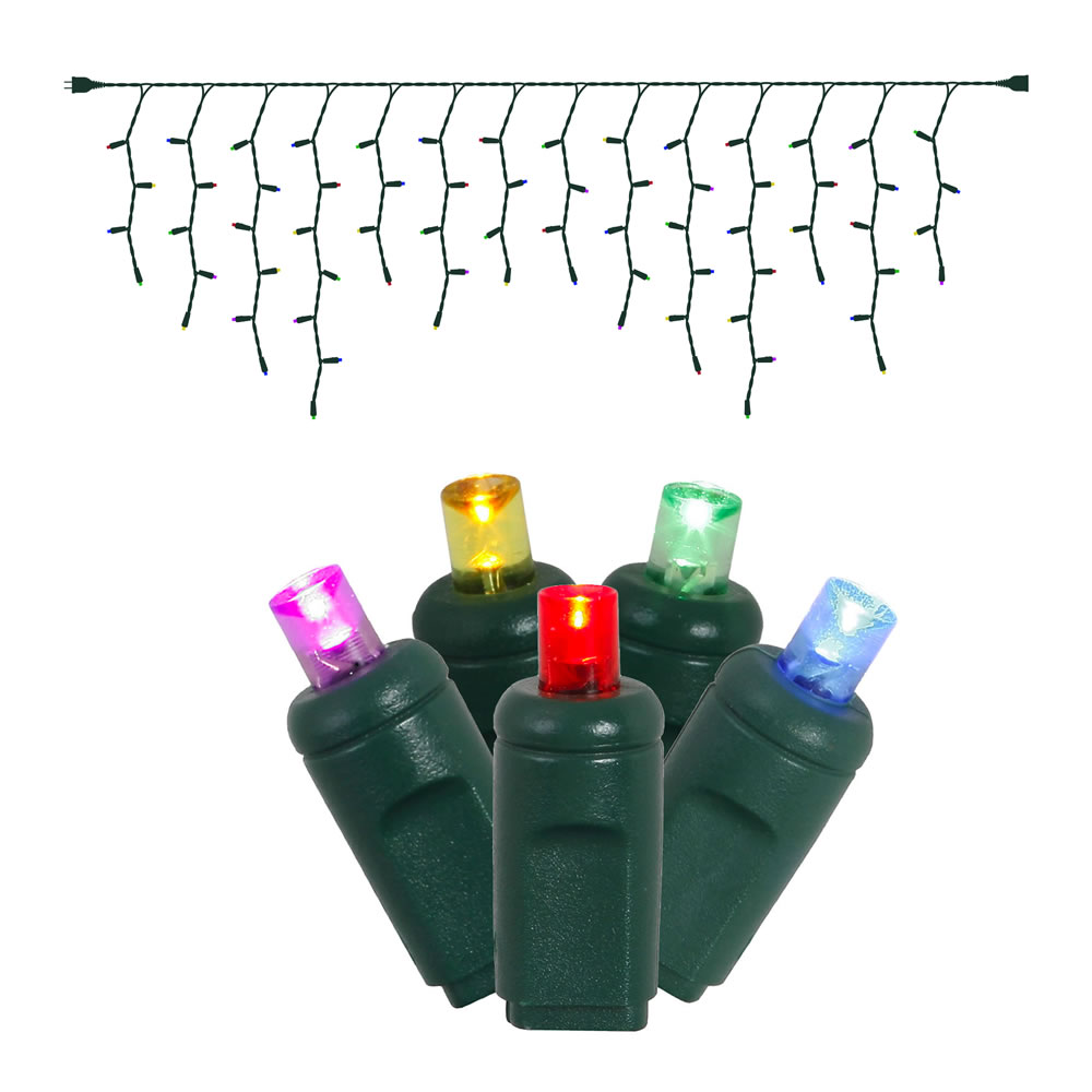 Christmastopia.com - 70 LED 5MM Wide Angle Polka Dot Multi Color Icicle Lights Green Wire
