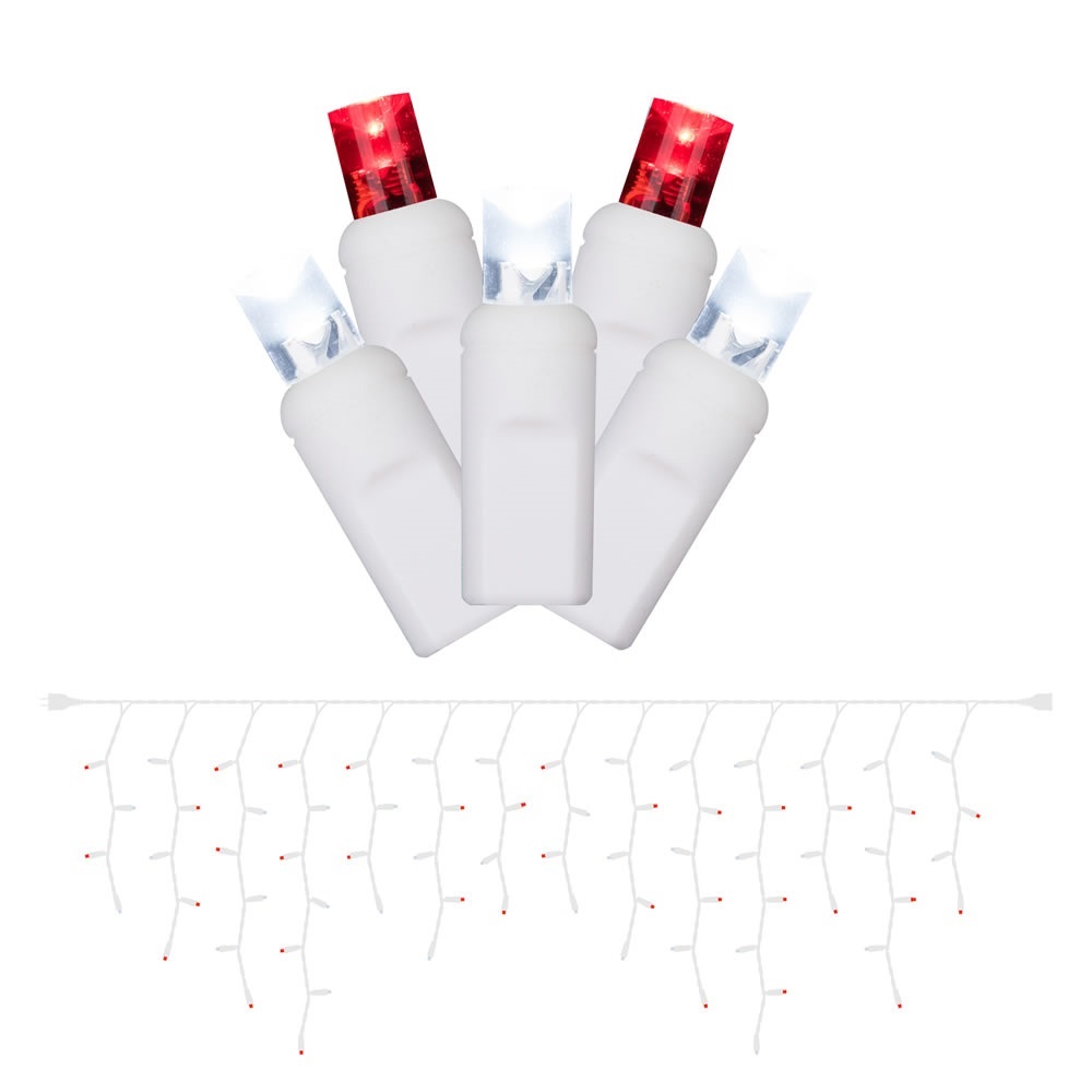 Christmastopia.com 70 LED 5MM Wide Angle Polka Dot Red and Pure White Icicle Christmas Lights 3.5 Inch Bulb Spacing White Wire